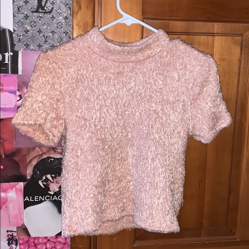 pink fuzzy shirt